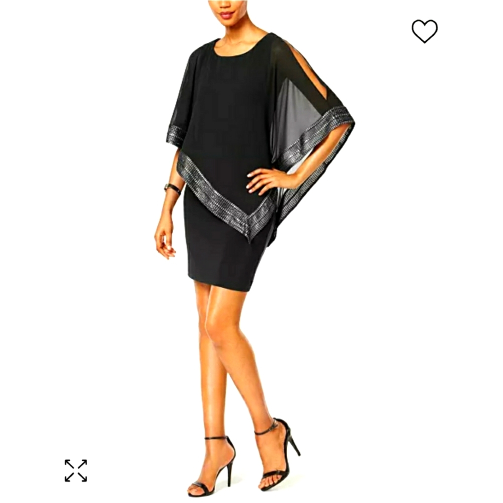 Metallic-Trim Capelet Sheath Dress